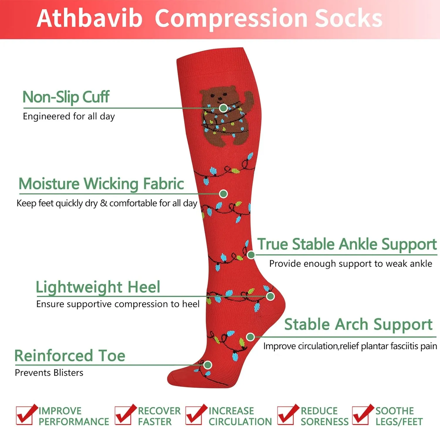 Compression Socks for Women Men Circulation, Knee High Compression Socks 15-20mmHg for Nurse, Running Athletic