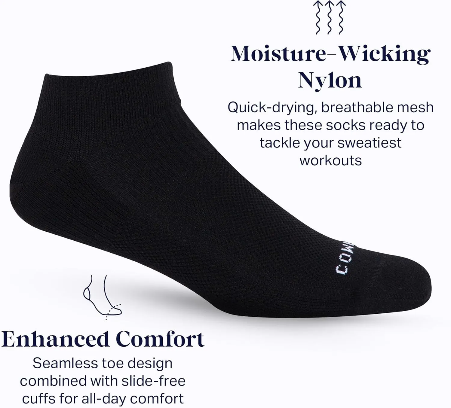 Comrad 3-Pack Nylon Ankle Compression Socks with Targeted Arch Compression