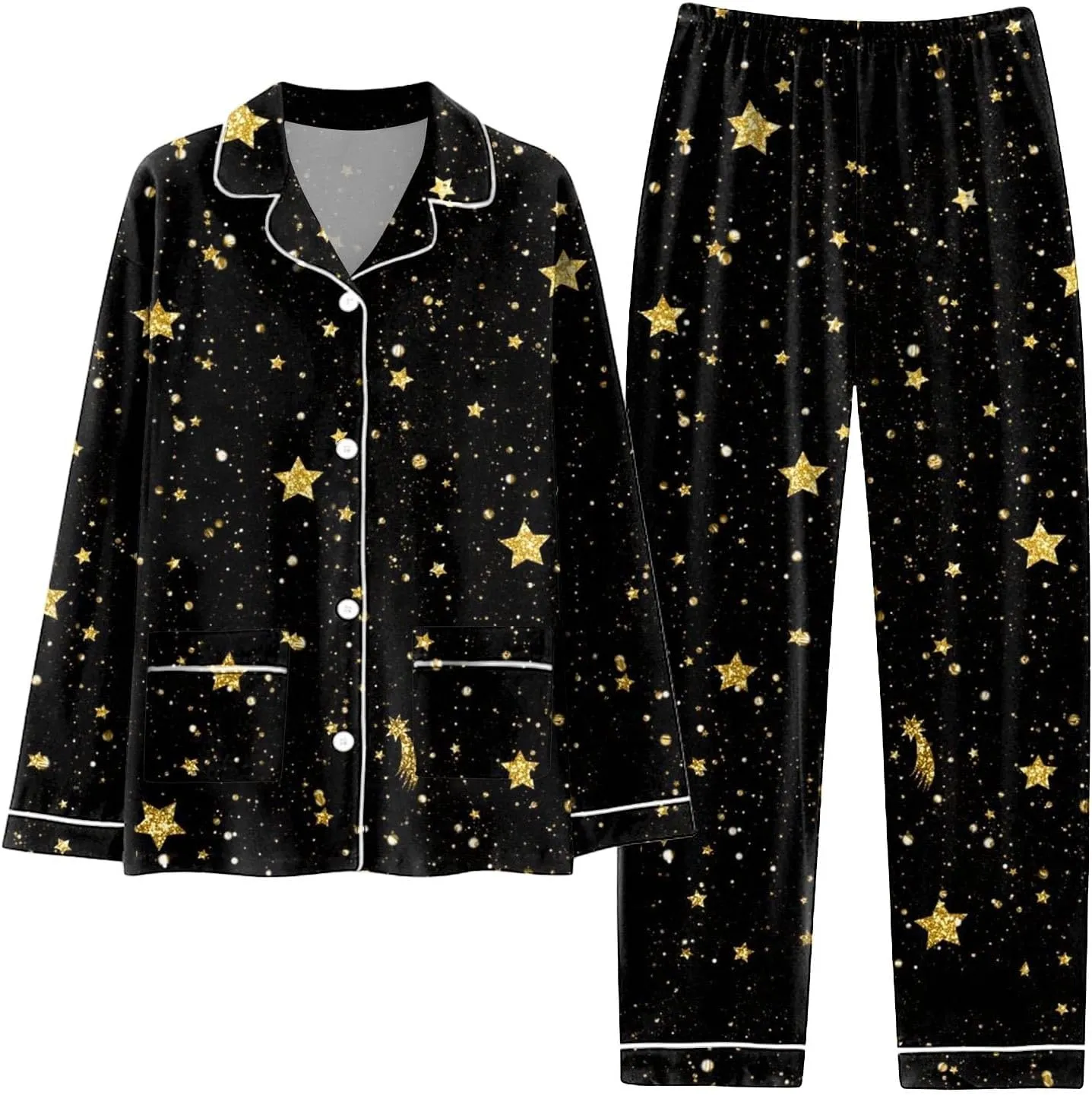 cooki Pajama Sets for Women 2 Piece Long Sleeve Pajamas Casual Top and Loose Lounge Pants Sleepwear Housewear Nightwear Set