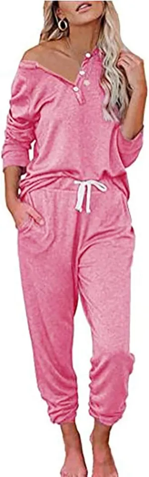 cooki Pajama Sets for Women 2 Piece Pajamas Women's Waffle Knit Sleepwear Long Sleeve Top with Pjs Pants Loungewear Set