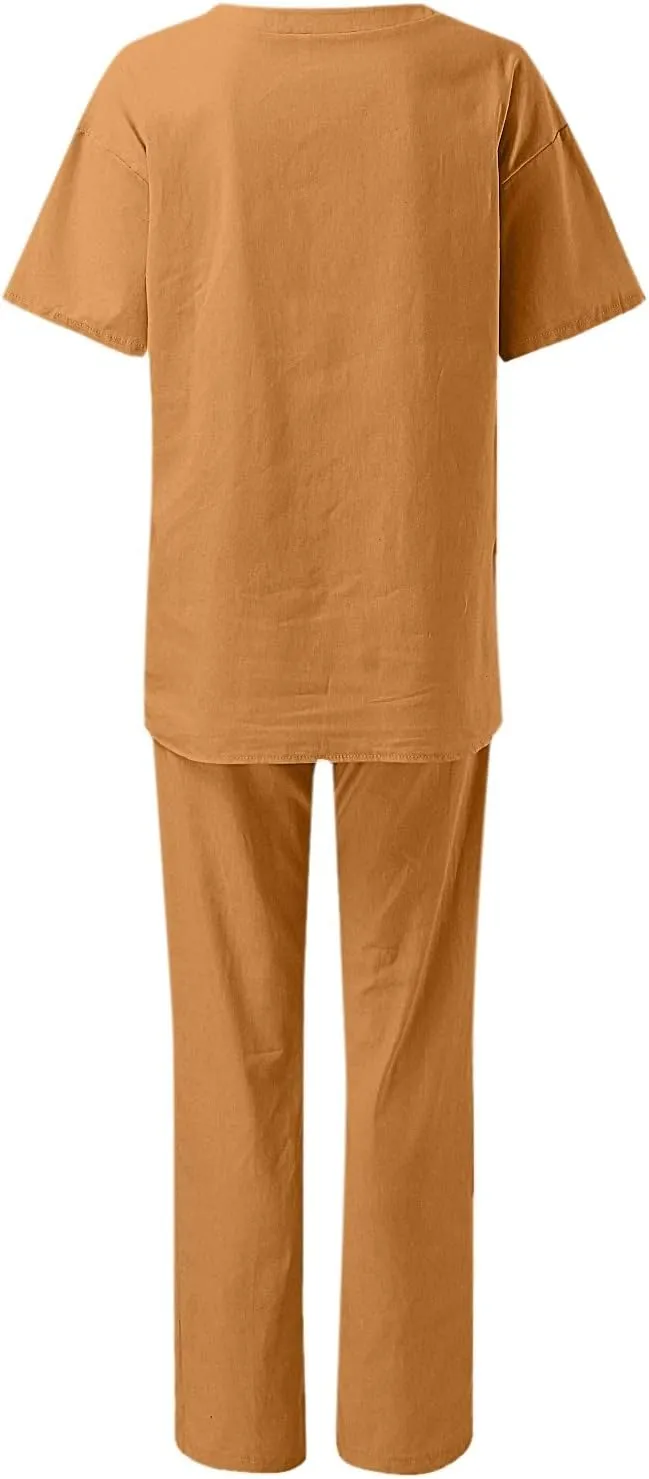 cooki Women's Pajama Sets Short Sleeve Sleepwear Soft Loungewear Loose Button Down Top and Pjs Pants Set Plus Size Nightwear