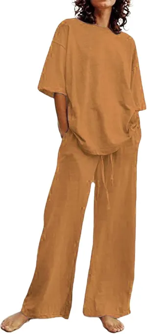 cooki Women's Pajama Sets Short Sleeve Sleepwear Soft Loungewear Loose Button Down Top and Pjs Pants Set Plus Size Nightwear