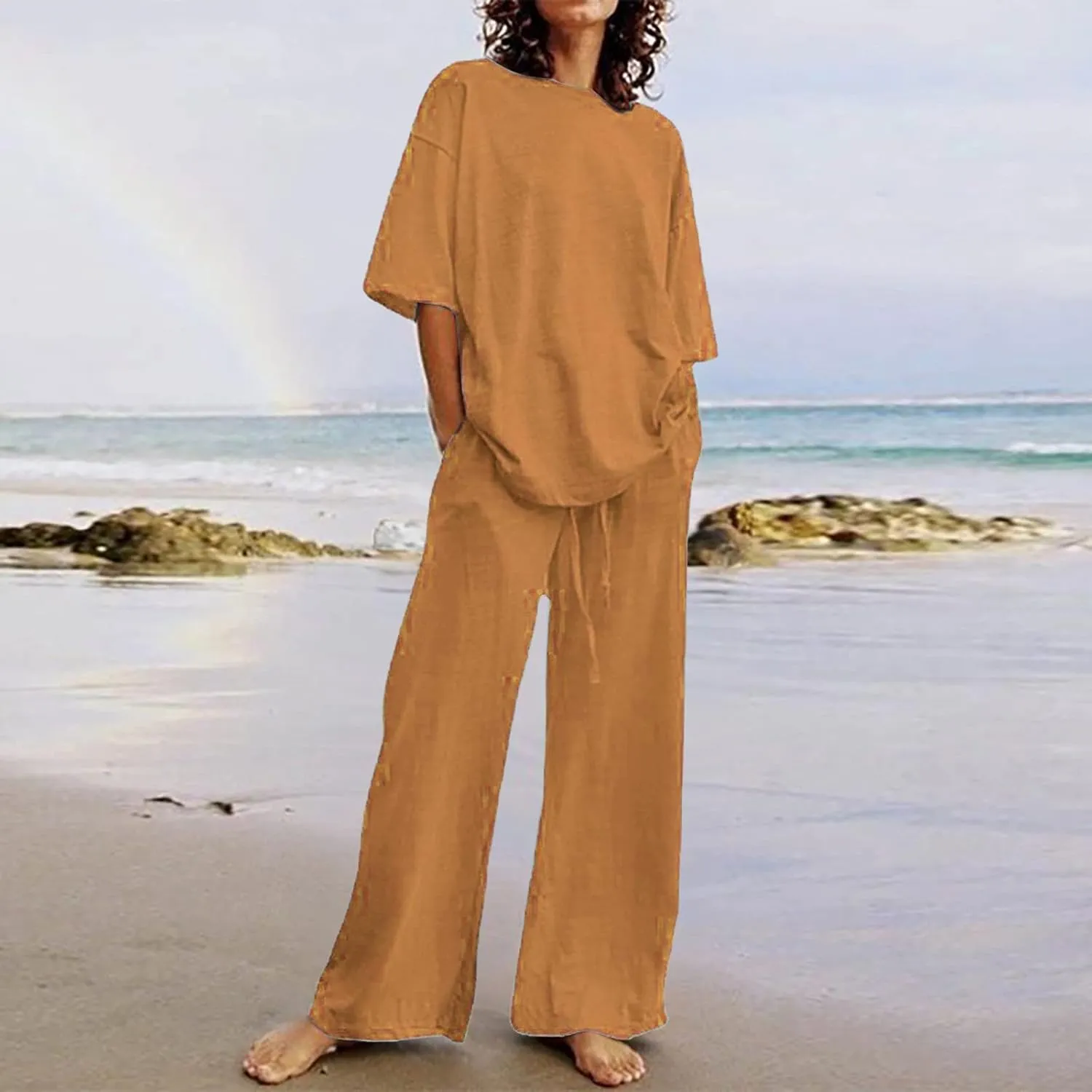 cooki Women's Pajama Sets Short Sleeve Sleepwear Soft Loungewear Loose Button Down Top and Pjs Pants Set Plus Size Nightwear