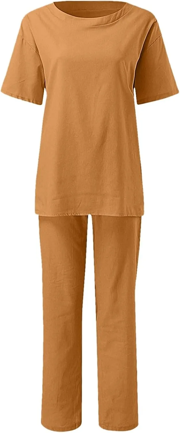 cooki Women's Pajama Sets Short Sleeve Sleepwear Soft Loungewear Loose Button Down Top and Pjs Pants Set Plus Size Nightwear