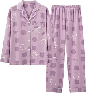cooki Women's Pajama Sets Womens Two Piece Outfits Long Sleeve Button Up Top Long Pants Pajama Lounge Casual Nightwear Set
