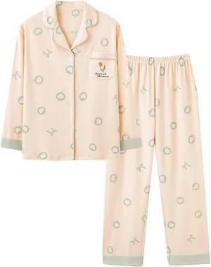 cooki Women's Pajama Sets Womens Two Piece Outfits Long Sleeve Button Up Top with pocket Long Pants Pajama Lounge Sleepwear