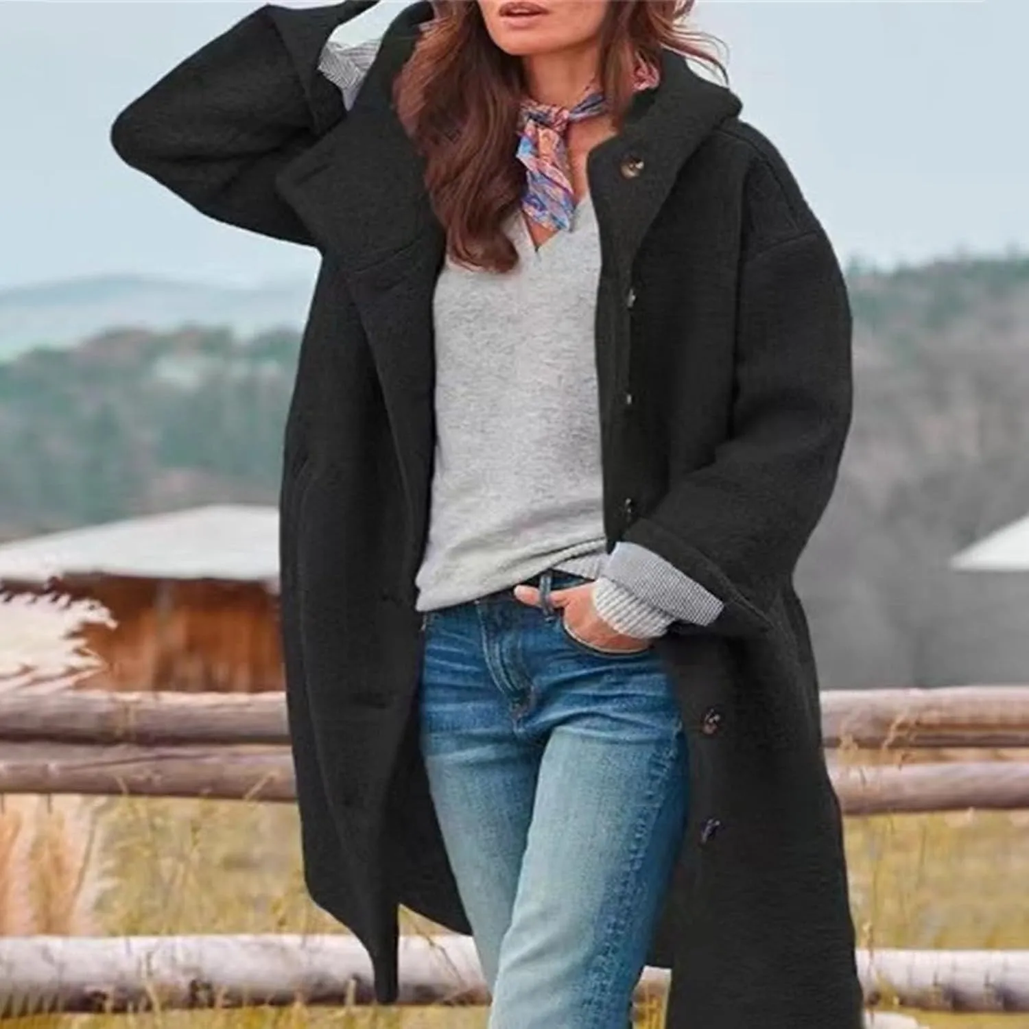 cooki Wool Coats for Women Long Women Fuzzy Fleece Winter Cardigan Jackets Trench Coats Lapel Collar Button Down Peacoat