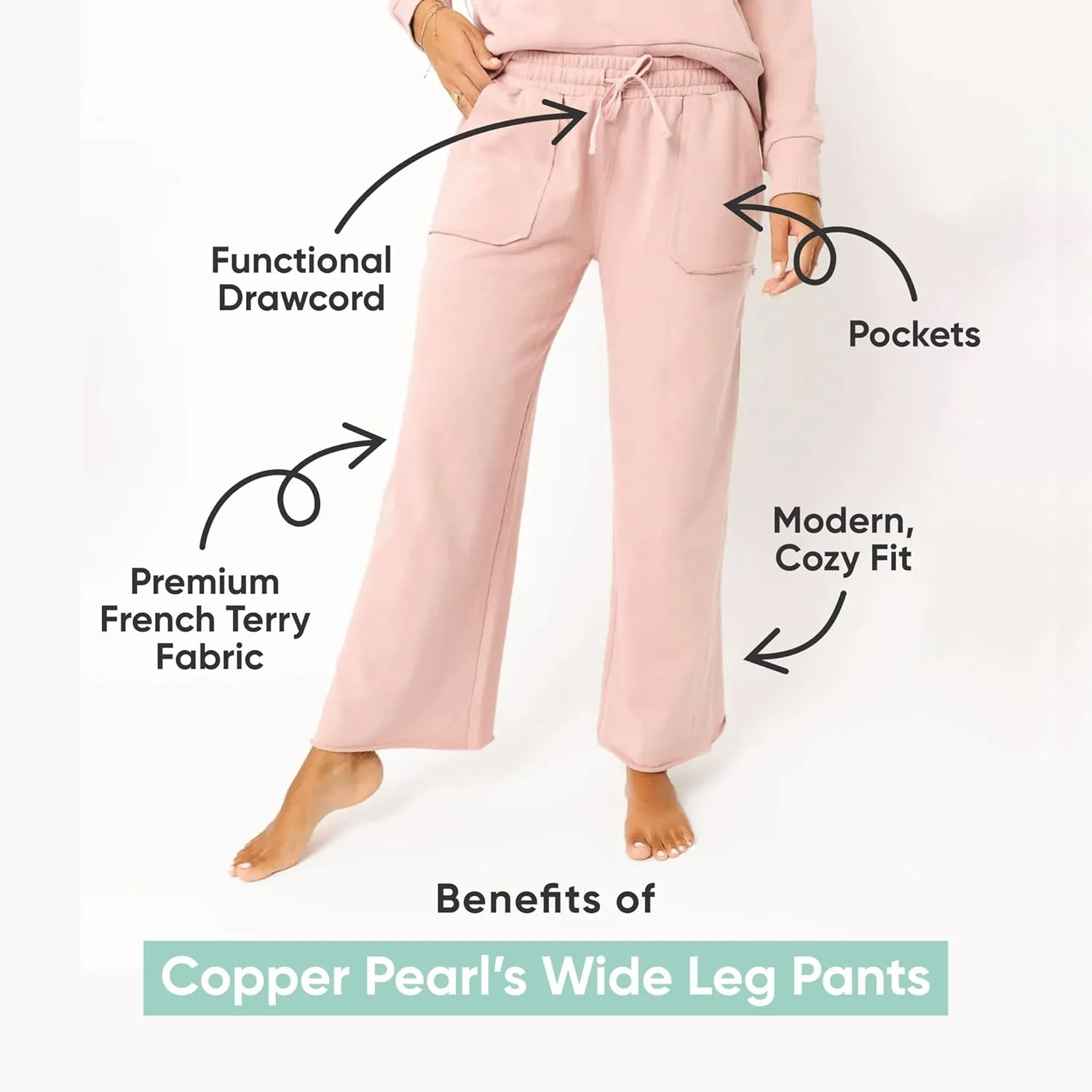 Copper Pearl Womens Wide Leg Pants: Ultra-Soft Waisted Wide Leg Pants for Women - Premium French Terry Wide Leg Sweatpants