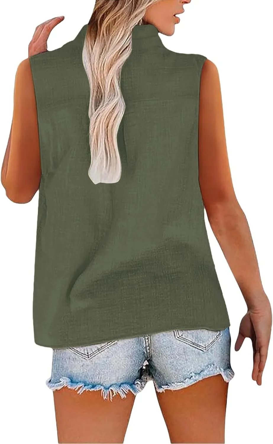 Cotton Linen Shirts for Women Sleeveless Collared Tops Oversized Button Up Blouses Work Shirts Casual Summer Tshirt