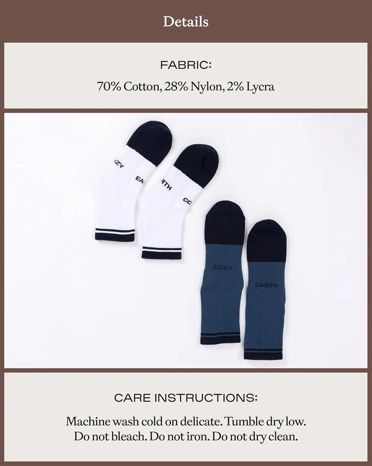 Cozy Earth Essential Quarter Socks for Women and Men – Soft Mercerized Cotton Crew Socks 2-Pack Set – Heel & Arch Support
