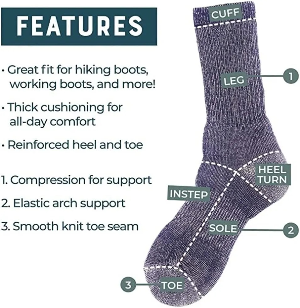CSCDD 3 Pairs Mens Wool Socks Hiking Crew Work Socks Thermal Warmest