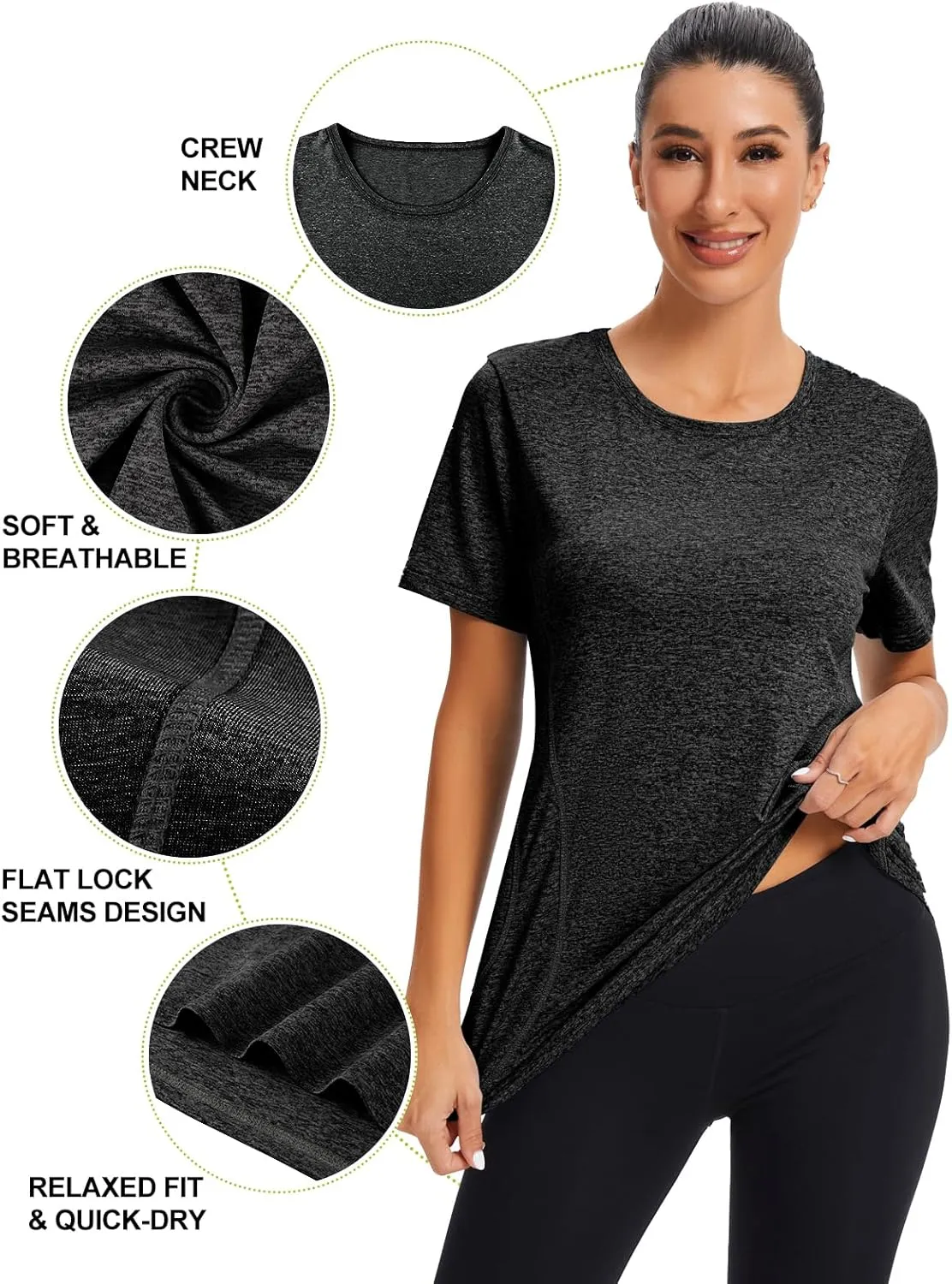 Cucuchy Womens Yoga Tops Flowy Fitness Workout Shirts Short Sleeve Activewear