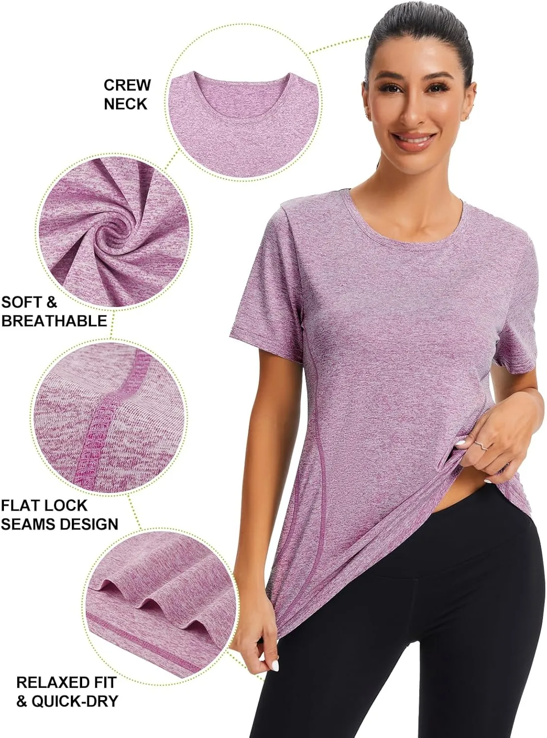 Cucuchy Womens Yoga Tops Flowy Fitness Workout Shirts Short Sleeve Activewear