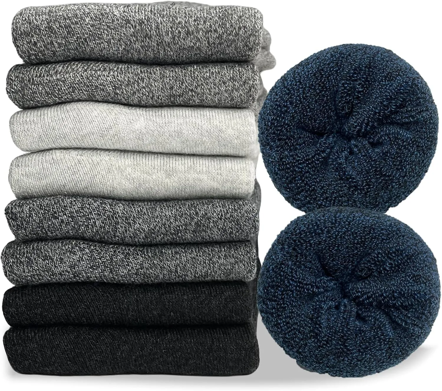Cushioned Wool Socks Mens, 5 Pairs Hiking Thermal Warm Socks for Men Walking Super Soft Cozy Boot Socks (Blue/White/Black/Grey/lightGray)