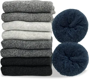 Cushioned Wool Socks Mens, 5 Pairs Hiking Thermal Warm Socks for Men Walking Super Soft Cozy Boot Socks (Blue/White/Black/Grey/lightGray)