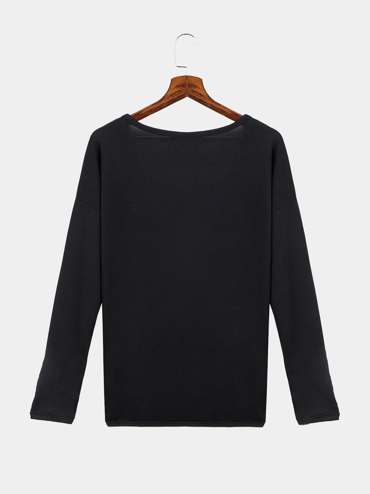 Custom Cross Front Fall V-Neck Long Sleeve Black T-Shirts