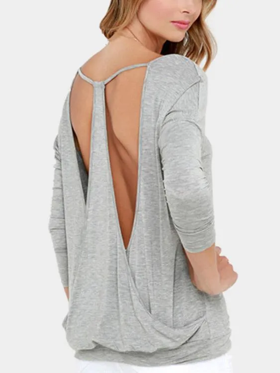 Custom V-Neck Backless Long Sleeve T-Shirts