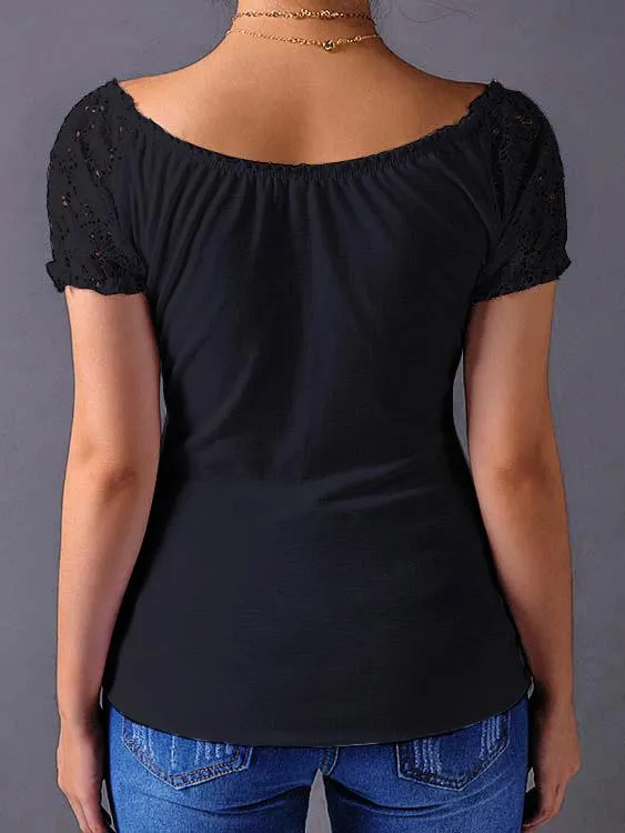 Custom V-Neck Lace Details Lace-up T-shirt