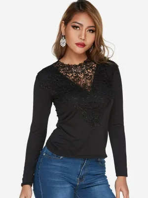 Custom V-Neck Lace-Up Long Sleeve Black Top