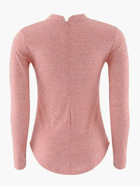 Custom V-Neck Long Sleeve Pink T-Shirts