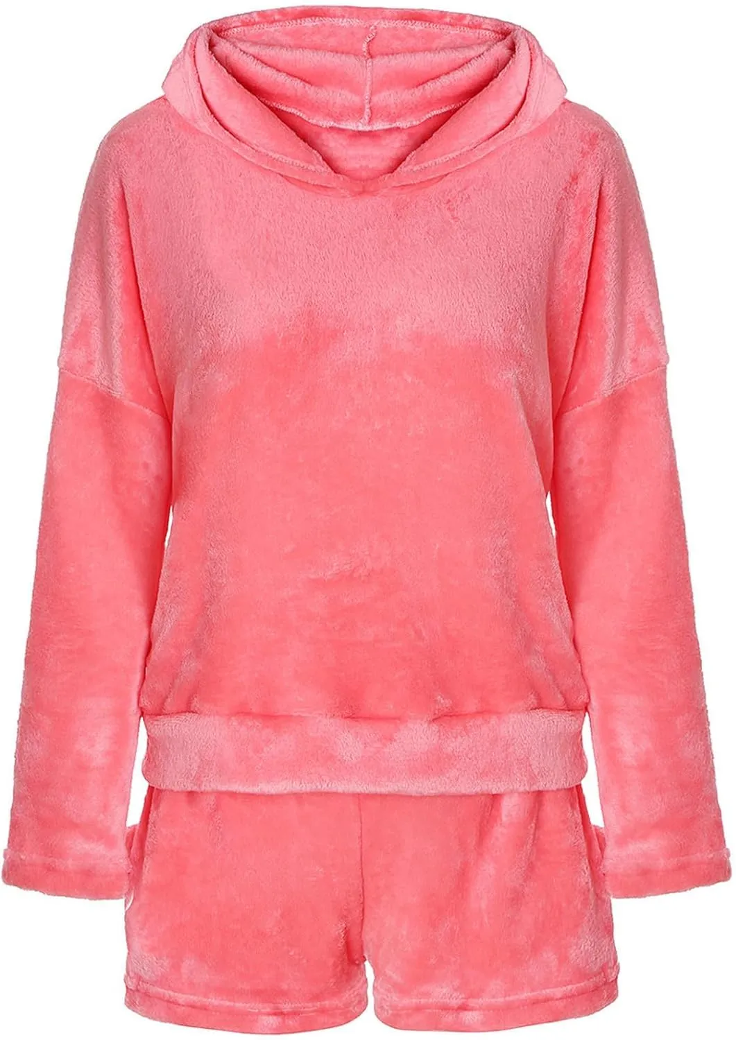 Cute Plush Pajama Sets for Women Fuzzy Fleece Sherpa Hoodies and Shorts Two Piece Shorts Outfits Sleepwear