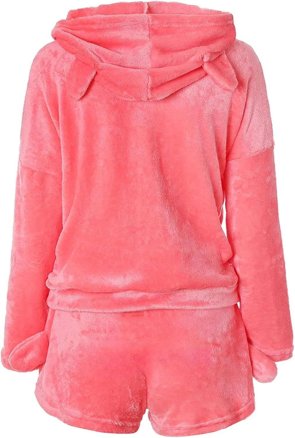 Cute Plush Pajama Sets for Women Fuzzy Fleece Sherpa Hoodies and Shorts Two Piece Shorts Outfits Sleepwear