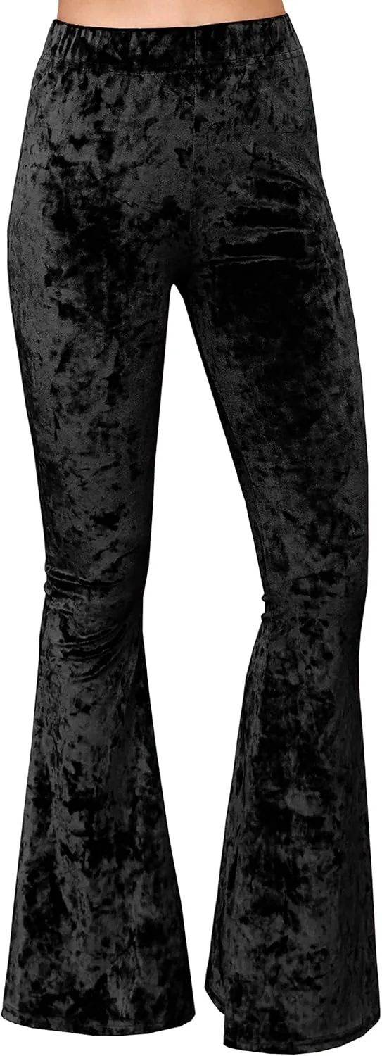 Daisy Del Sol Crushed Velvet High Waisted Comfy Soft Stretch 70s Yoga Loungewear Bell Bottom Flare Pants