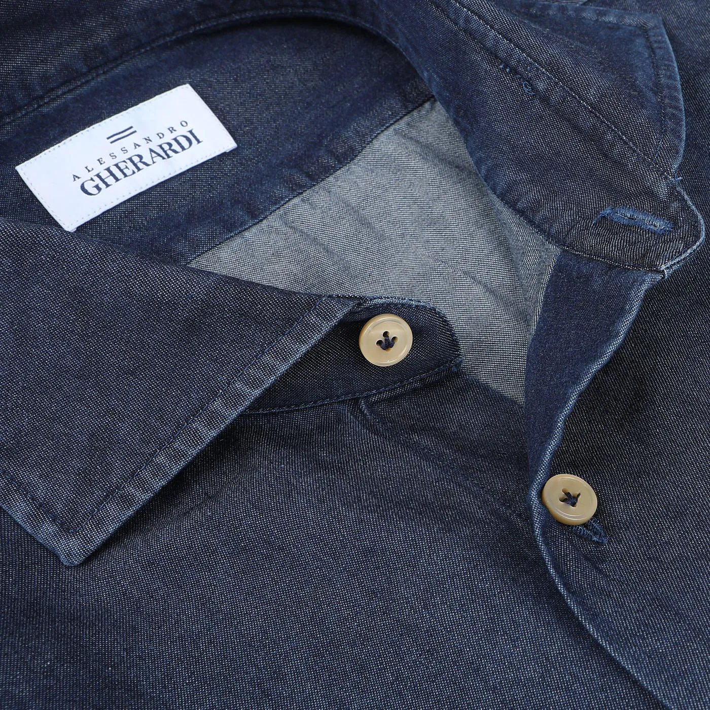 Dark Blue Cotton Denim Single Cuff Shirt