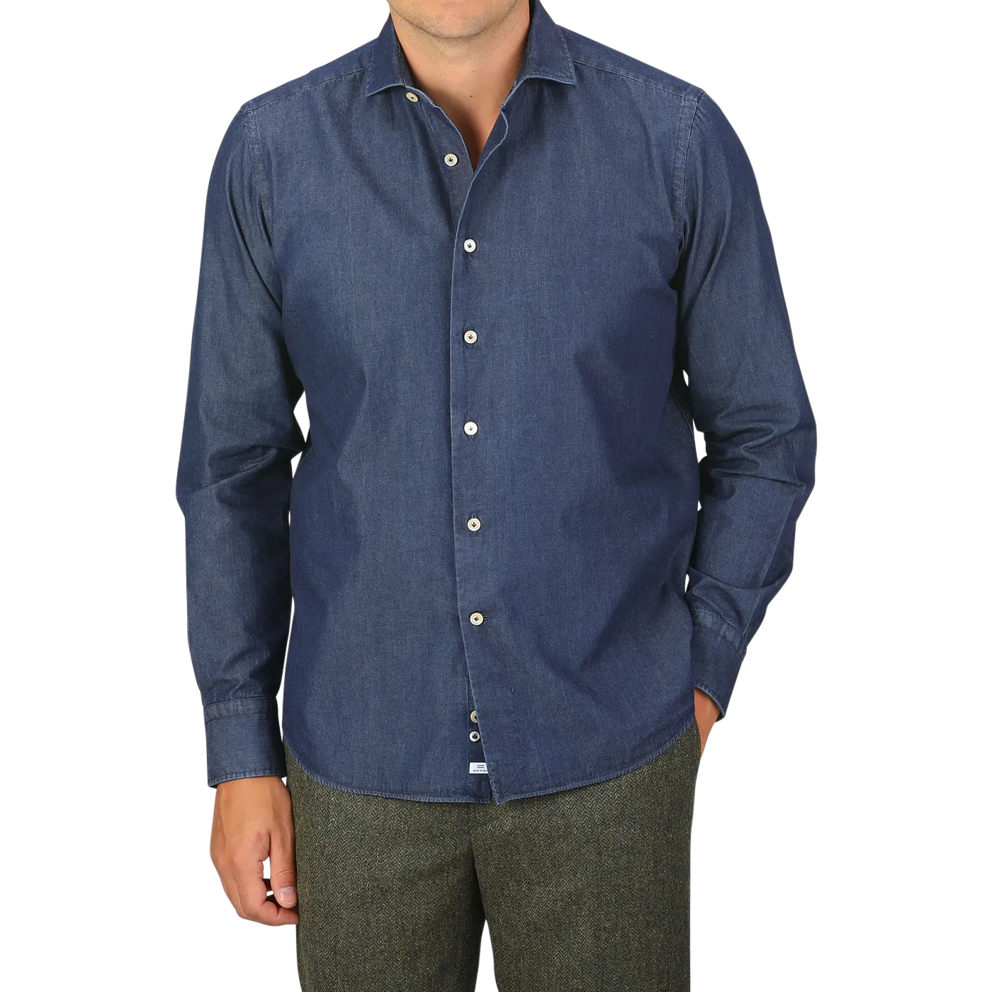 Dark Blue Cotton Denim Single Cuff Shirt