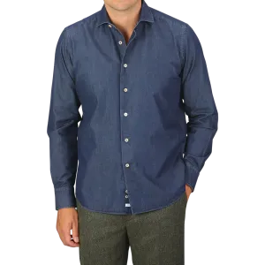 Dark Blue Cotton Denim Single Cuff Shirt
