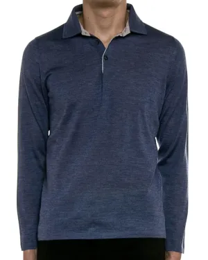 Denim Blue Long Sleeve Jersey Knit Polo
