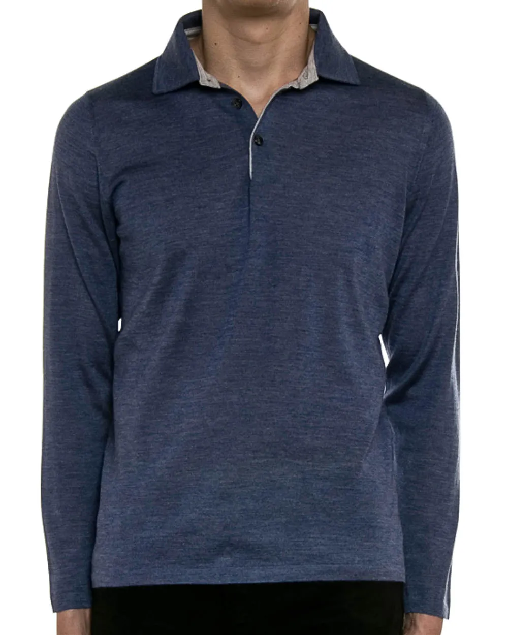Denim Blue Long Sleeve Jersey Knit Polo