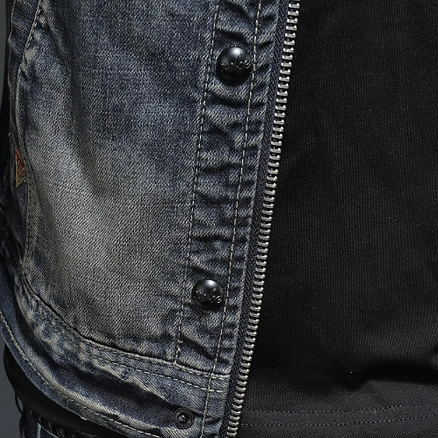 Denim Jacket Men Zip Up Distressed Jean Jacket Lapel Collar Motorcycle Trucker Coat with Pockets