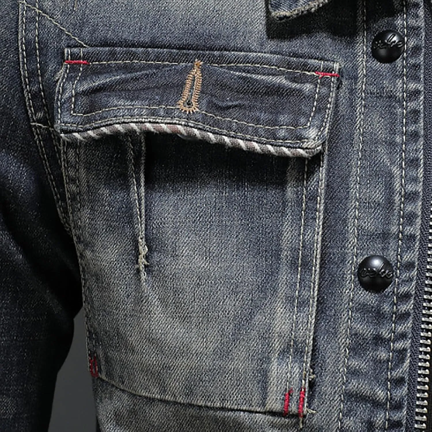 Denim Jacket Men Zip Up Distressed Jean Jacket Lapel Collar Motorcycle Trucker Coat with Pockets