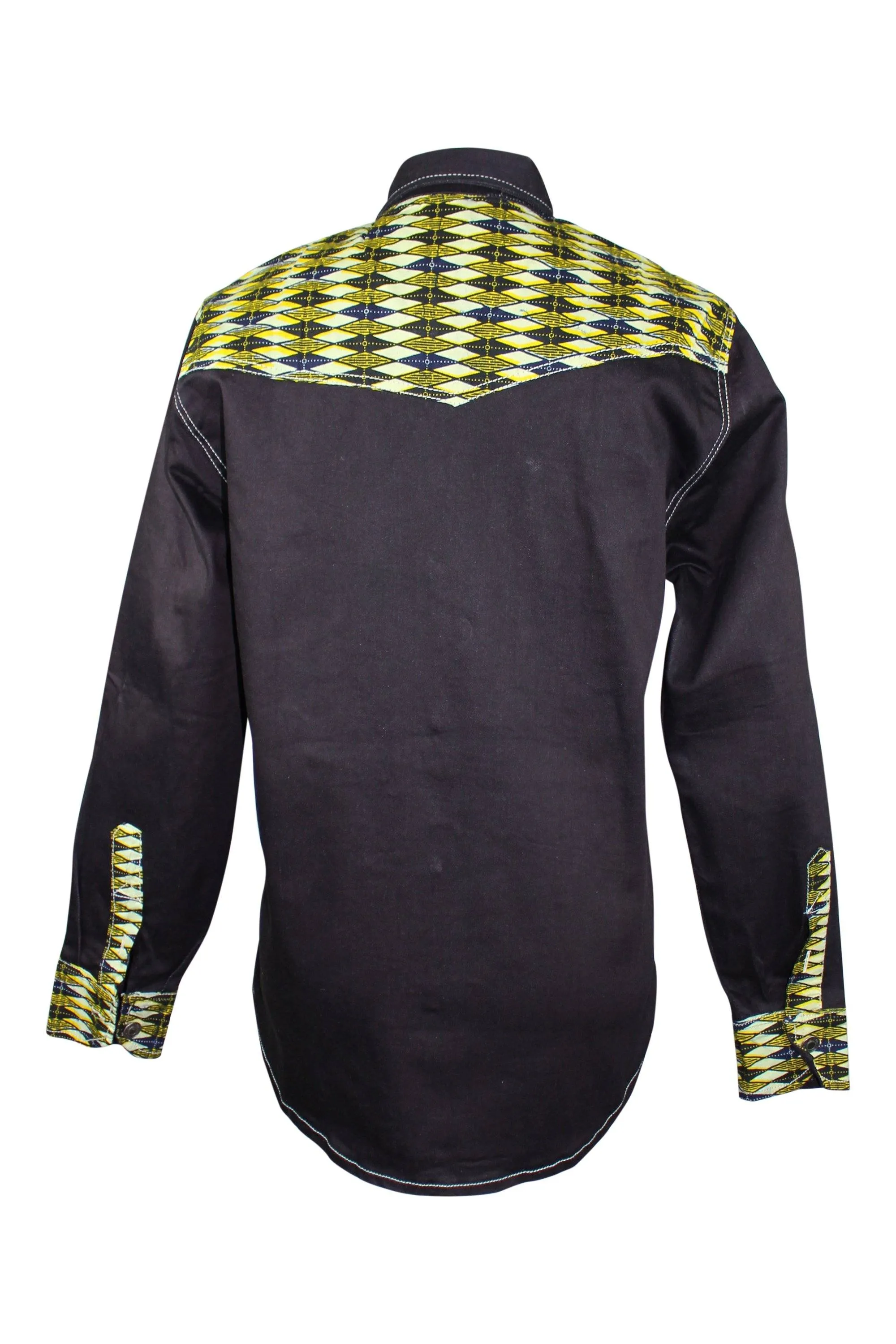 Denim Jeans Long Sleeve Men's Shirt with African Print