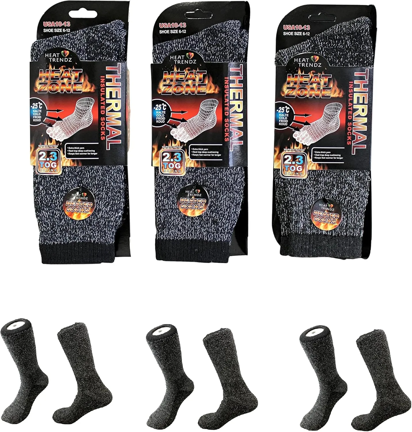 Dependable Industries inc. Essentials Mens Heat Thick Insulated Extreme Cold Weather Winter Boot Thermal Heated Socks 10-13