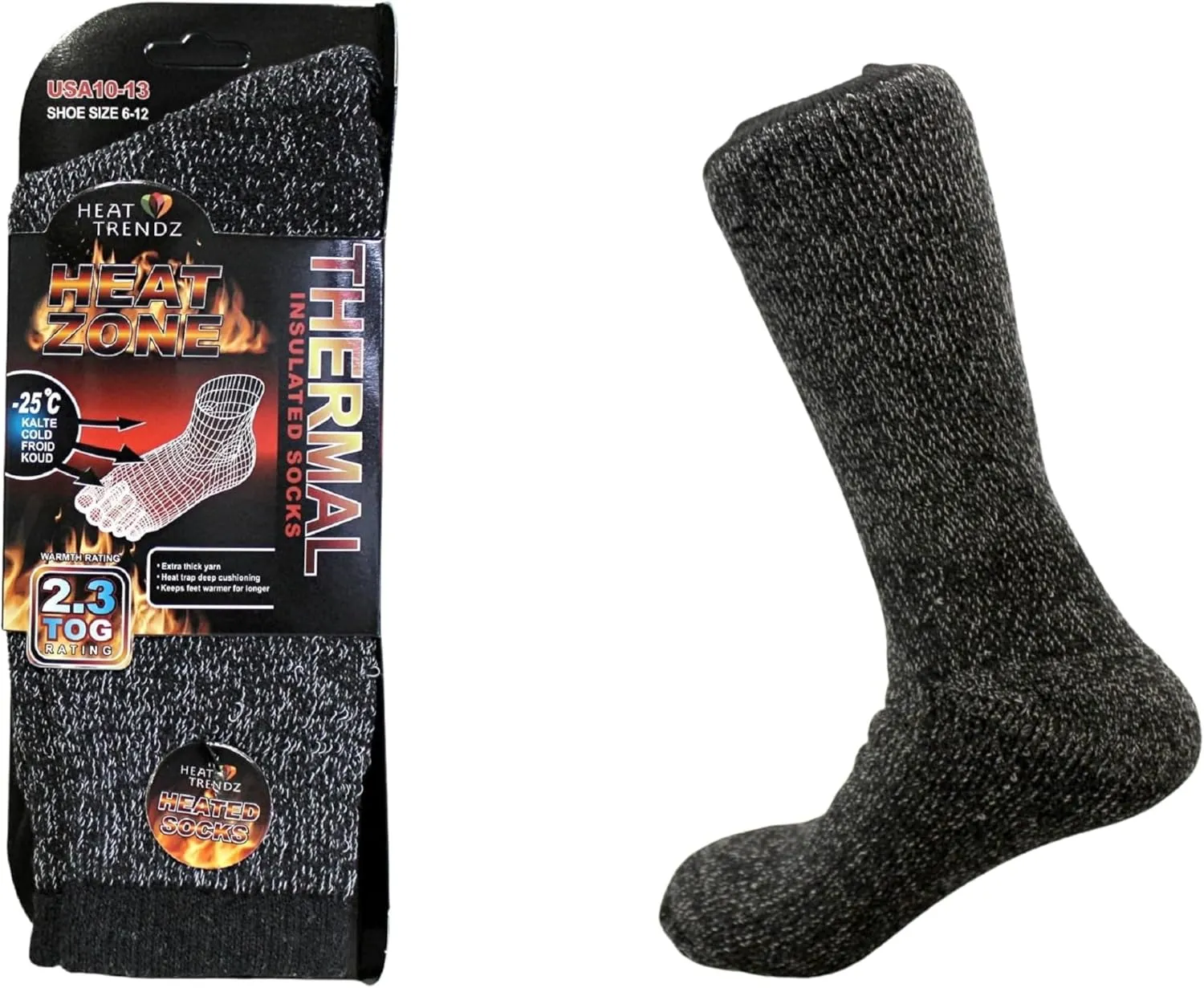 Dependable Industries inc. Essentials Mens Heat Thick Insulated Extreme Cold Weather Winter Boot Thermal Heated Socks 10-13