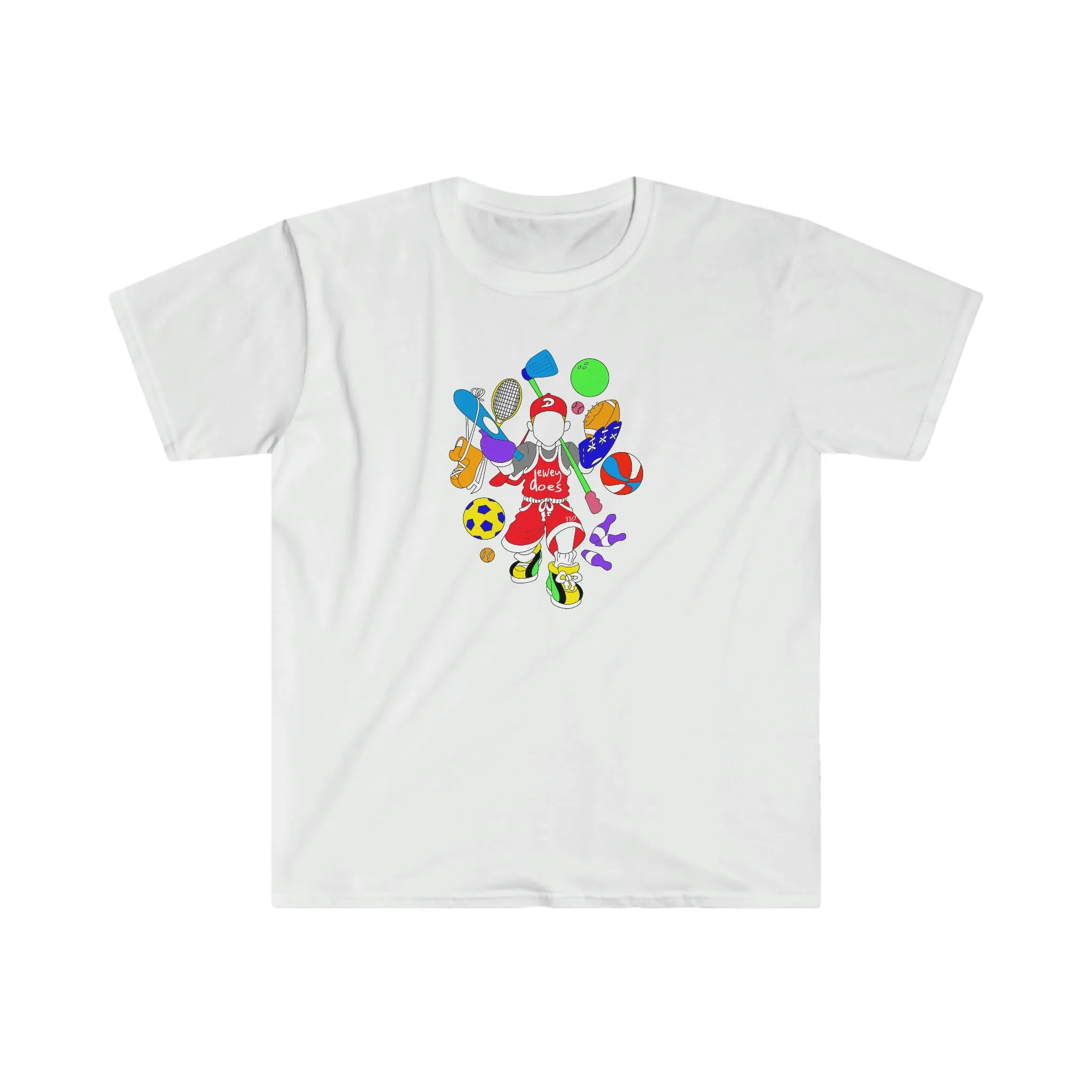 Dewey Does Multicolor Red All Sport Logo Unisex Softstyle T-Shirt