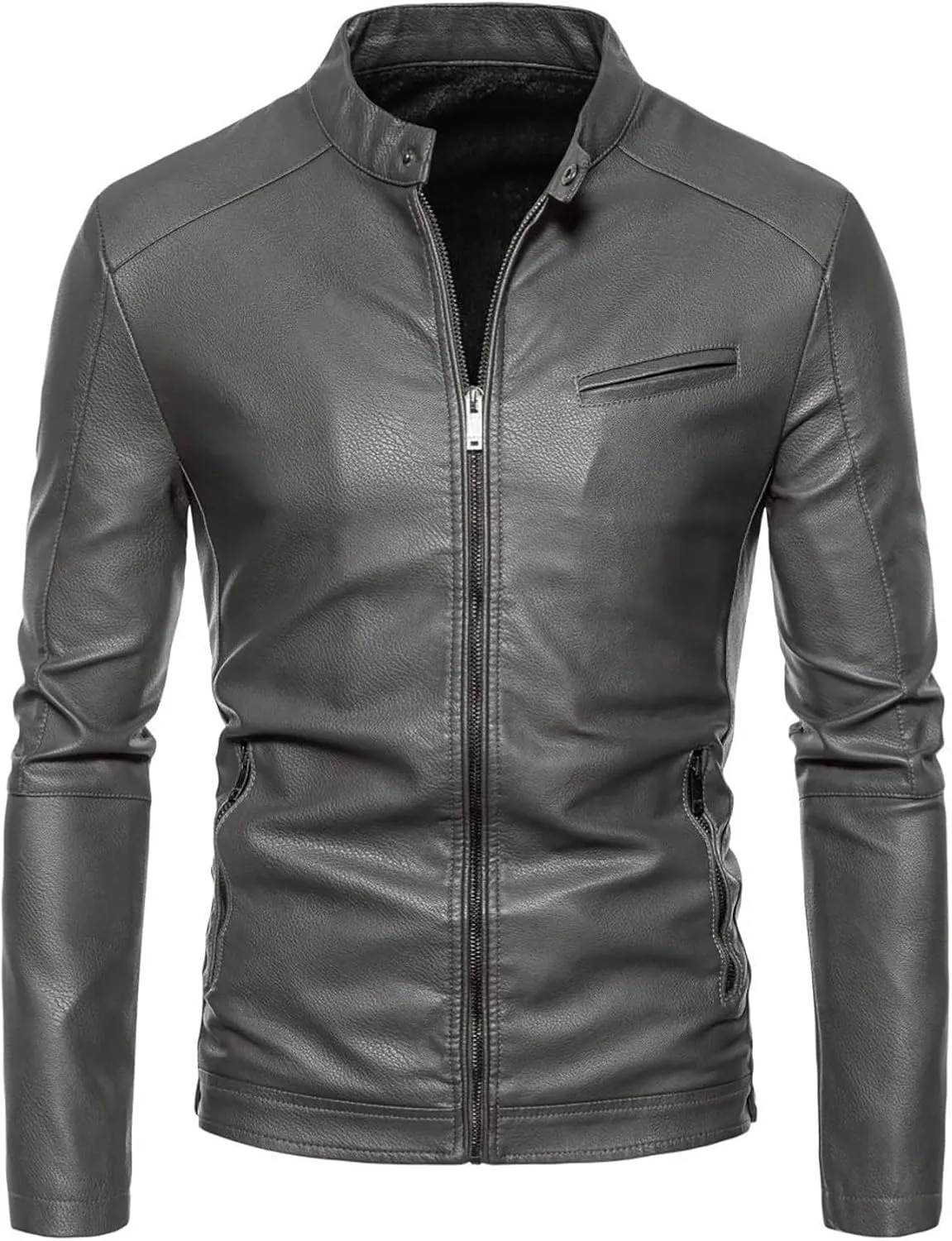 Dgoopd Leather Jacket for Men Slim Fit Motorcycle Jacket Stand Collar Moto Jacket Zip up Biker Jacket Casual Leather Coats