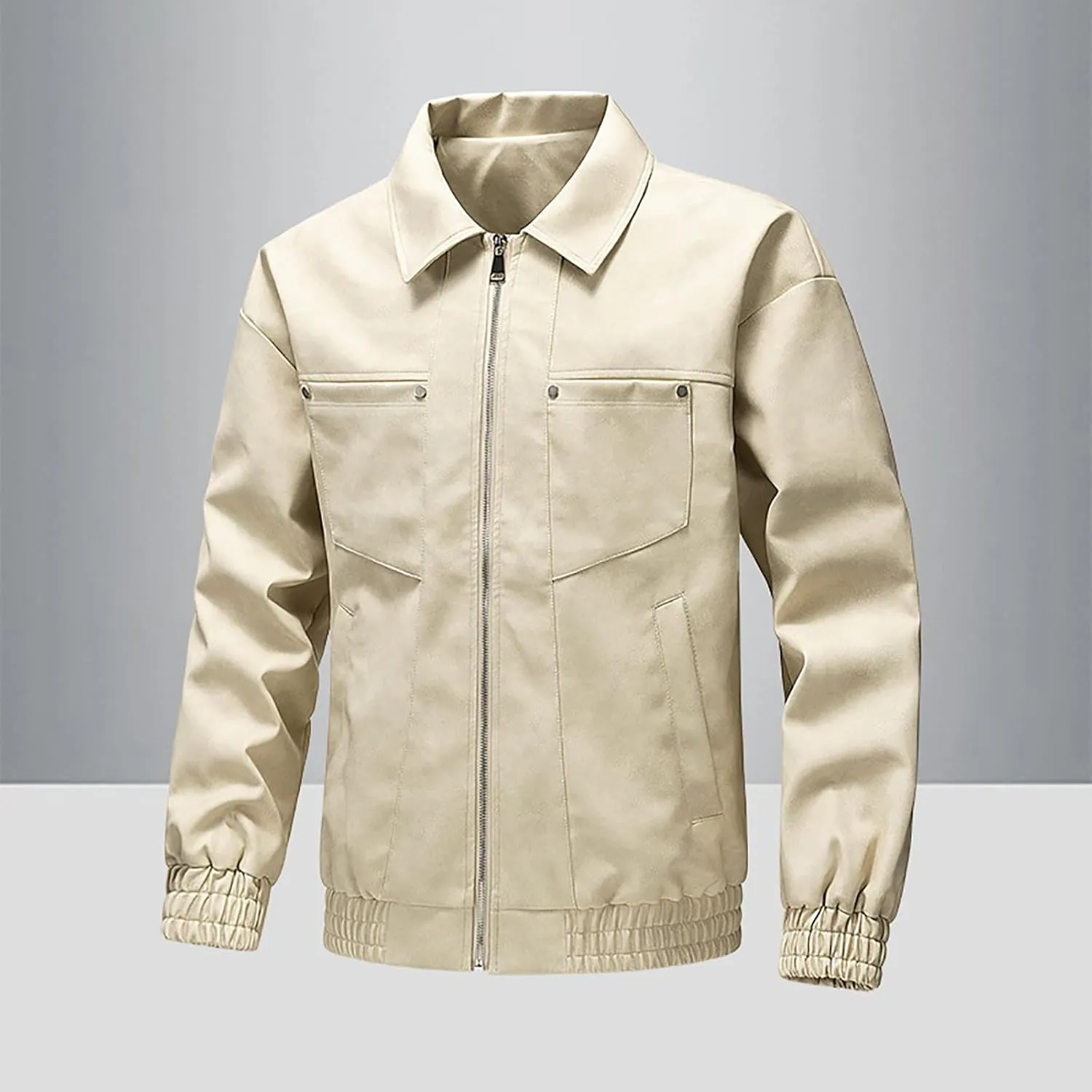 Dgoopd Leather Jacket for Men Zip up Moto Jacket Slim Fit Motorcycle Jacket Turn down Collar Jacket Casual Biker Jacket