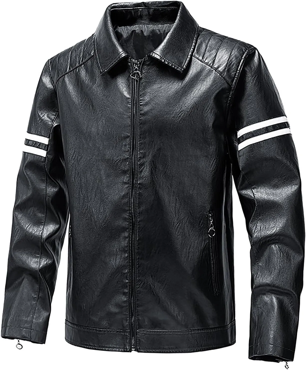Dgoopd Leather Jacket for Men Zip up Moto Jacket Slim Fit Motorcycle Jacket Turn down Collar Jacket Casual Biker Jacket