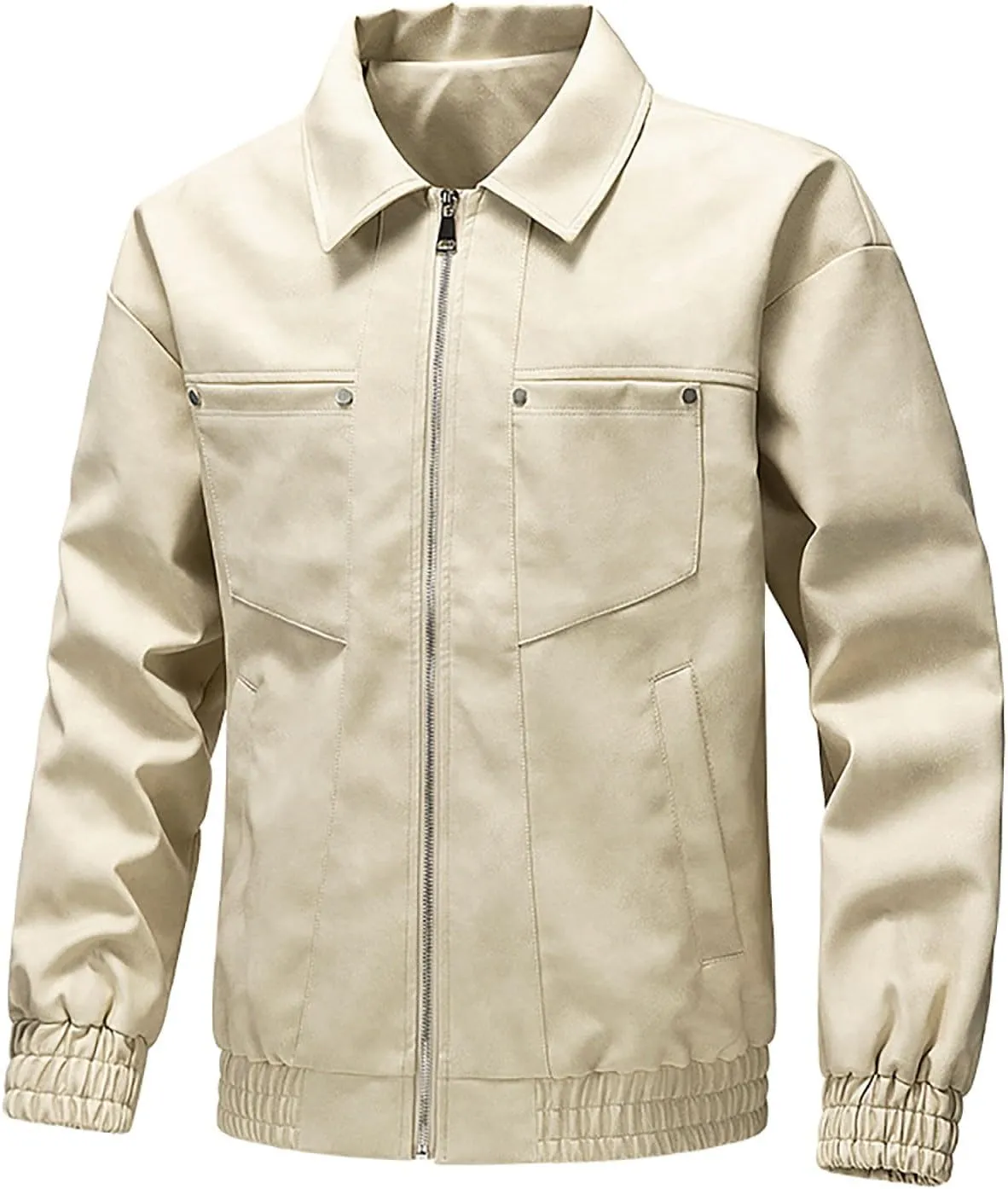 Dgoopd Leather Jacket for Men Zip up Moto Jacket Slim Fit Motorcycle Jacket Turn down Collar Jacket Casual Biker Jacket