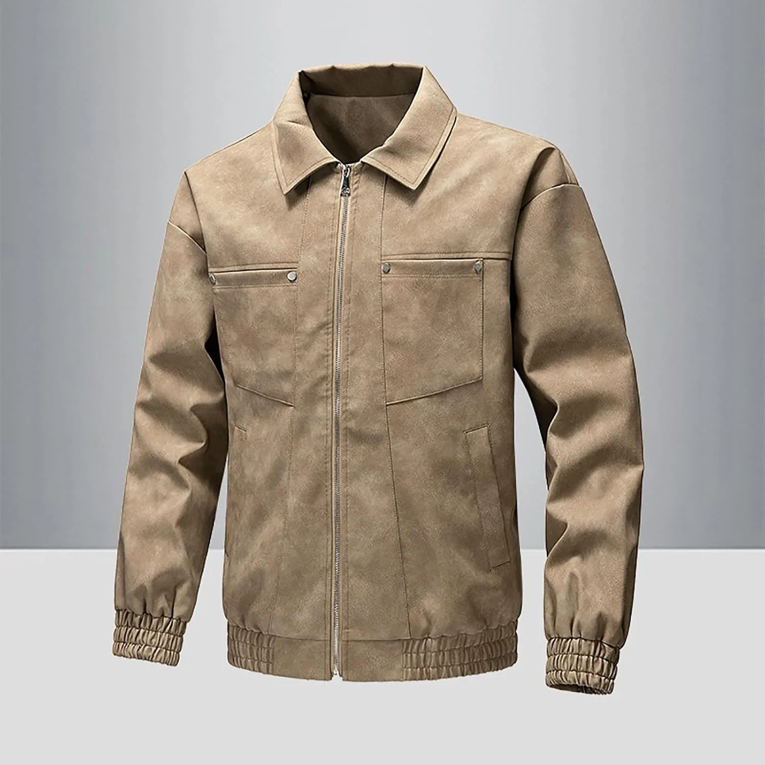 Dgoopd Leather Jacket for Men Zip up Moto Jacket Slim Fit Motorcycle Jacket Turn down Collar Jacket Casual Biker Jacket