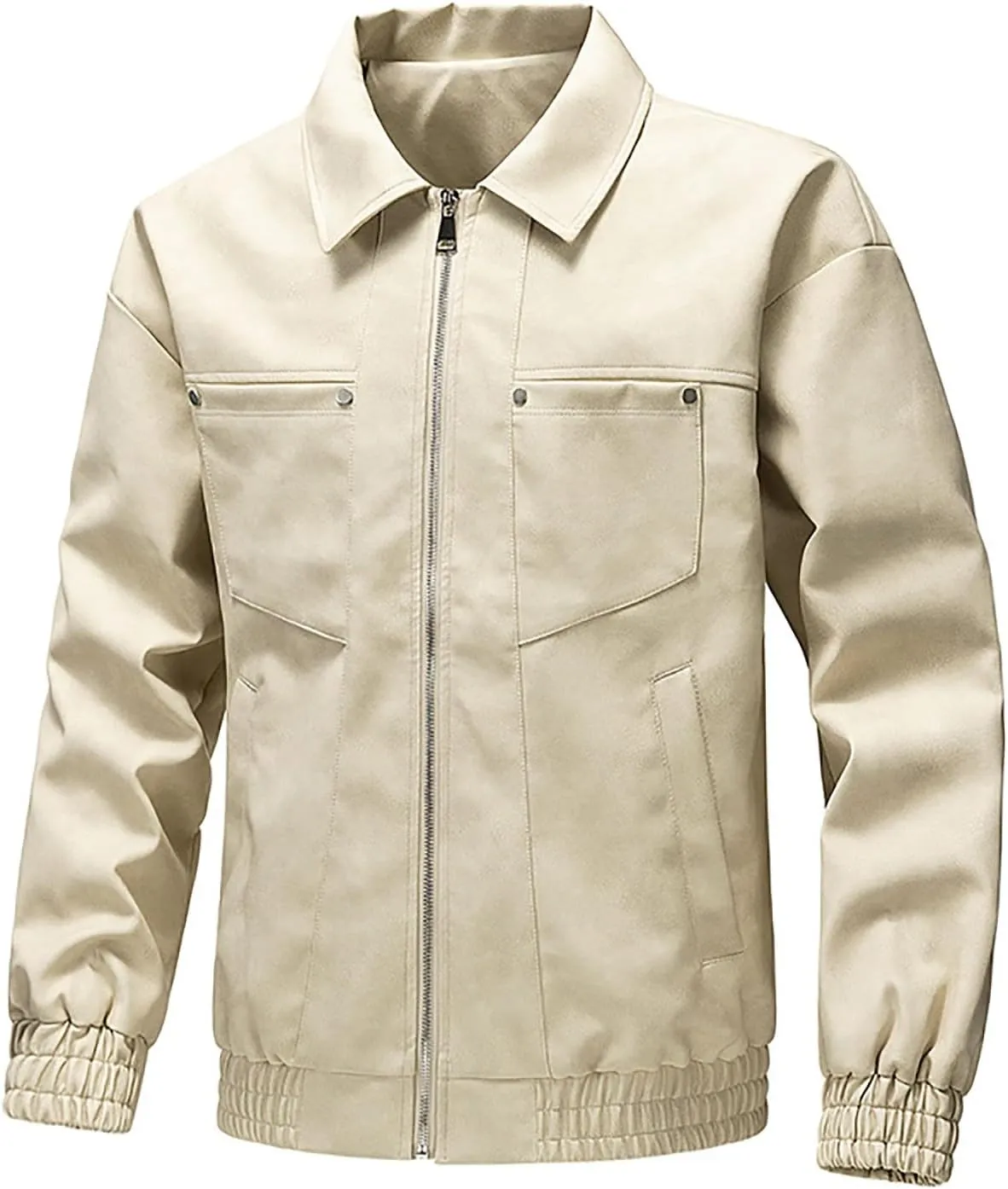 Dgoopd Leather Jacket for Men Zip up Moto Jacket Slim Fit Motorcycle Jacket Turn down Collar Jacket Casual Biker Jacket