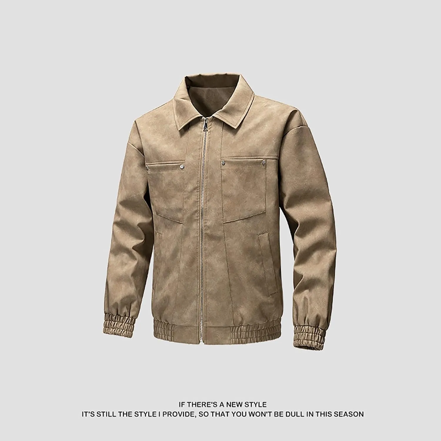 Dgoopd Leather Jacket for Men Zip up Moto Jacket Slim Fit Motorcycle Jacket Turn down Collar Jacket Casual Biker Jacket