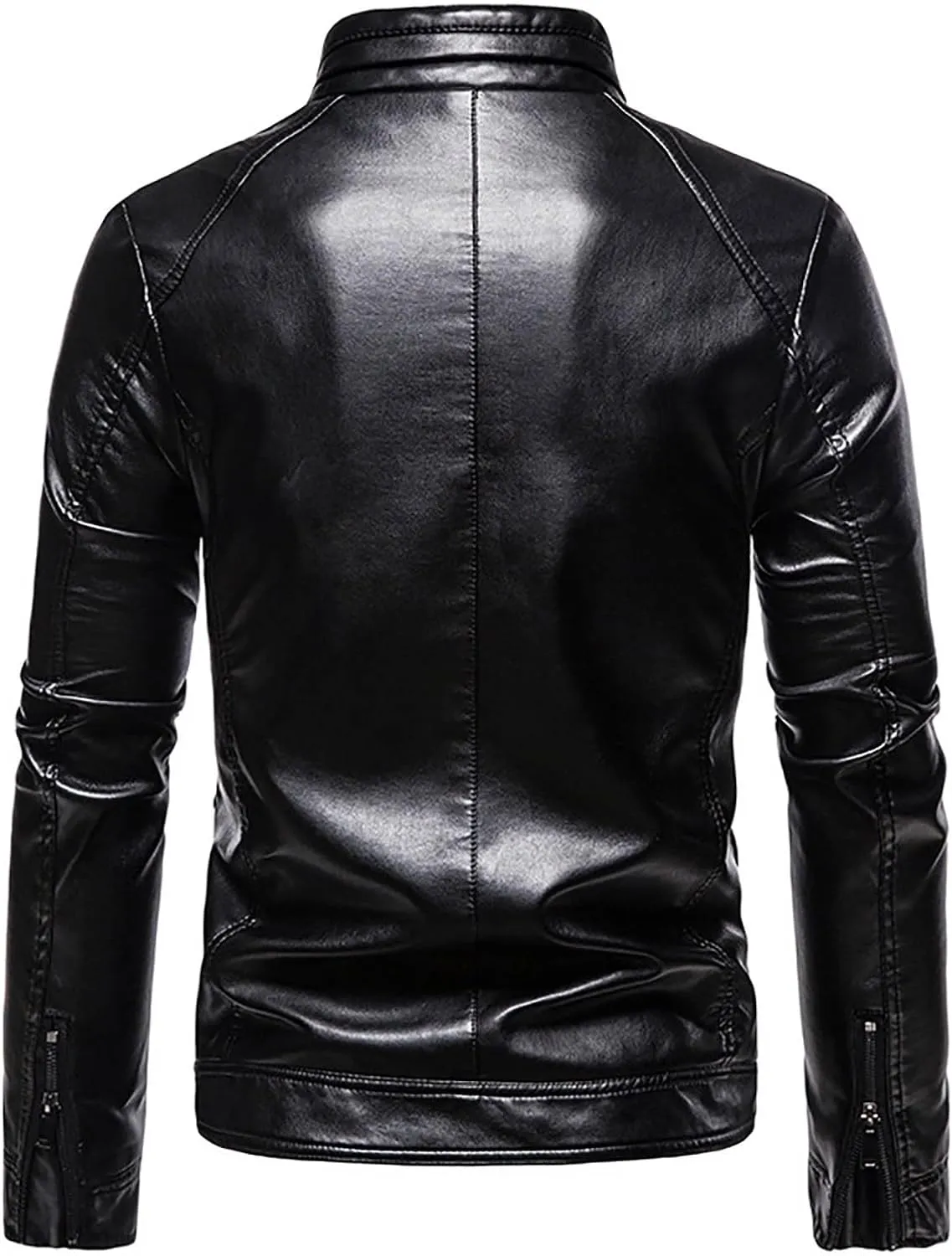 Dgoopd Men Leather Jacket Stand Collar Moto Jacket Waterproof Windproof Motorcycle Jacket Zip up Biker Jacket Leather Coat