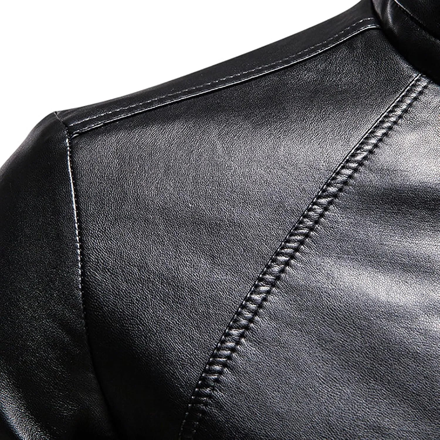 Dgoopd Men Leather Jacket Stand Collar Moto Jacket Waterproof Windproof Motorcycle Jacket Zip up Biker Jacket Leather Coat