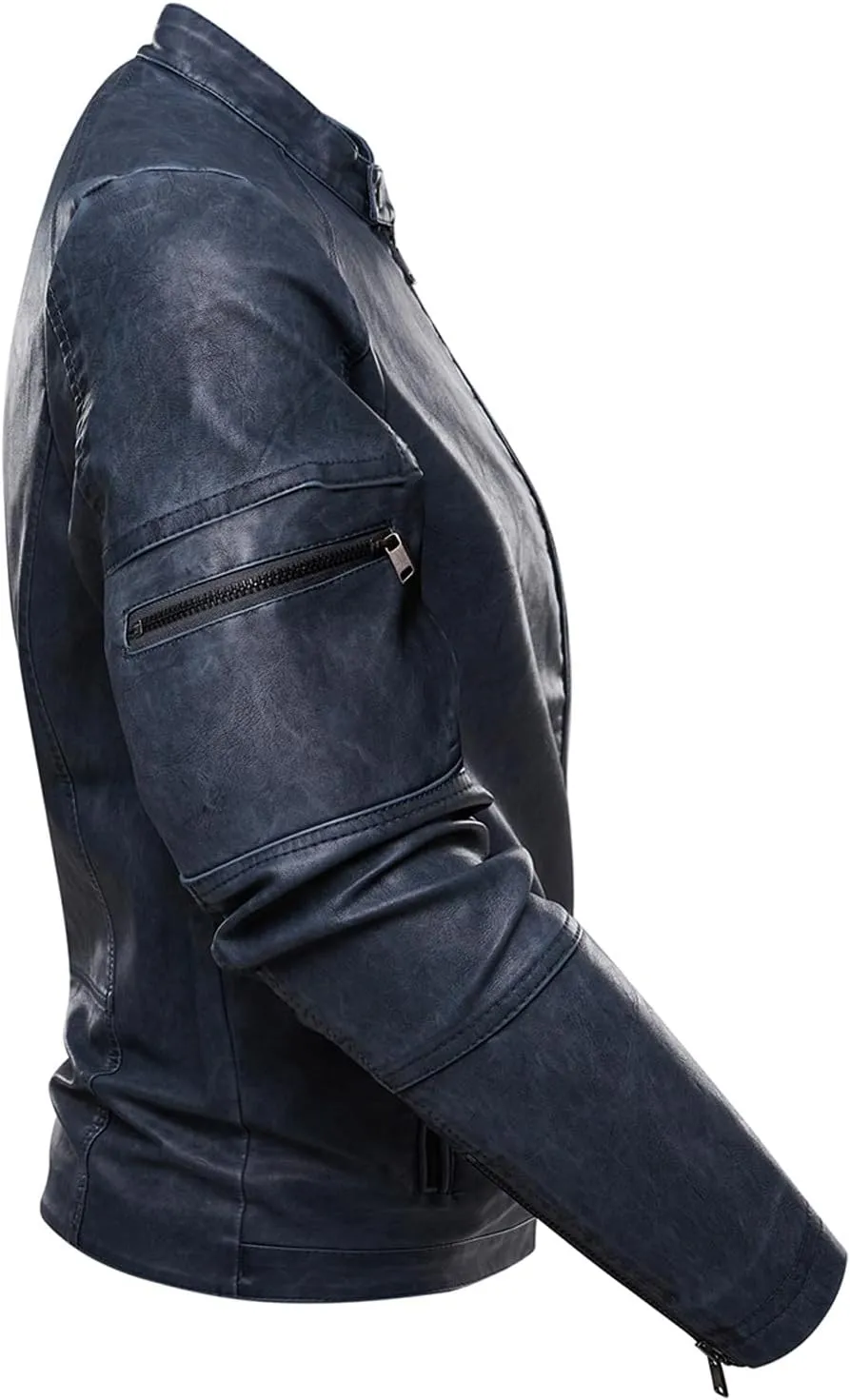 Dgoopd Men Leather Jacket Stand Collar Moto Jacket Waterproof Windproof Motorcycle Jacket Zip up Biker Jacket Leather Coat