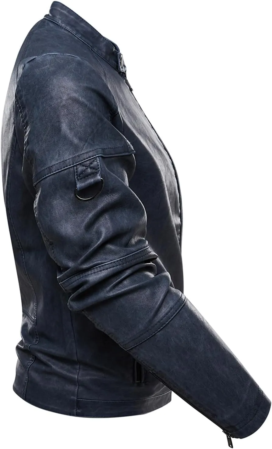 Dgoopd Men Leather Jacket Stand Collar Moto Jacket Waterproof Windproof Motorcycle Jacket Zip up Biker Jacket Leather Coat