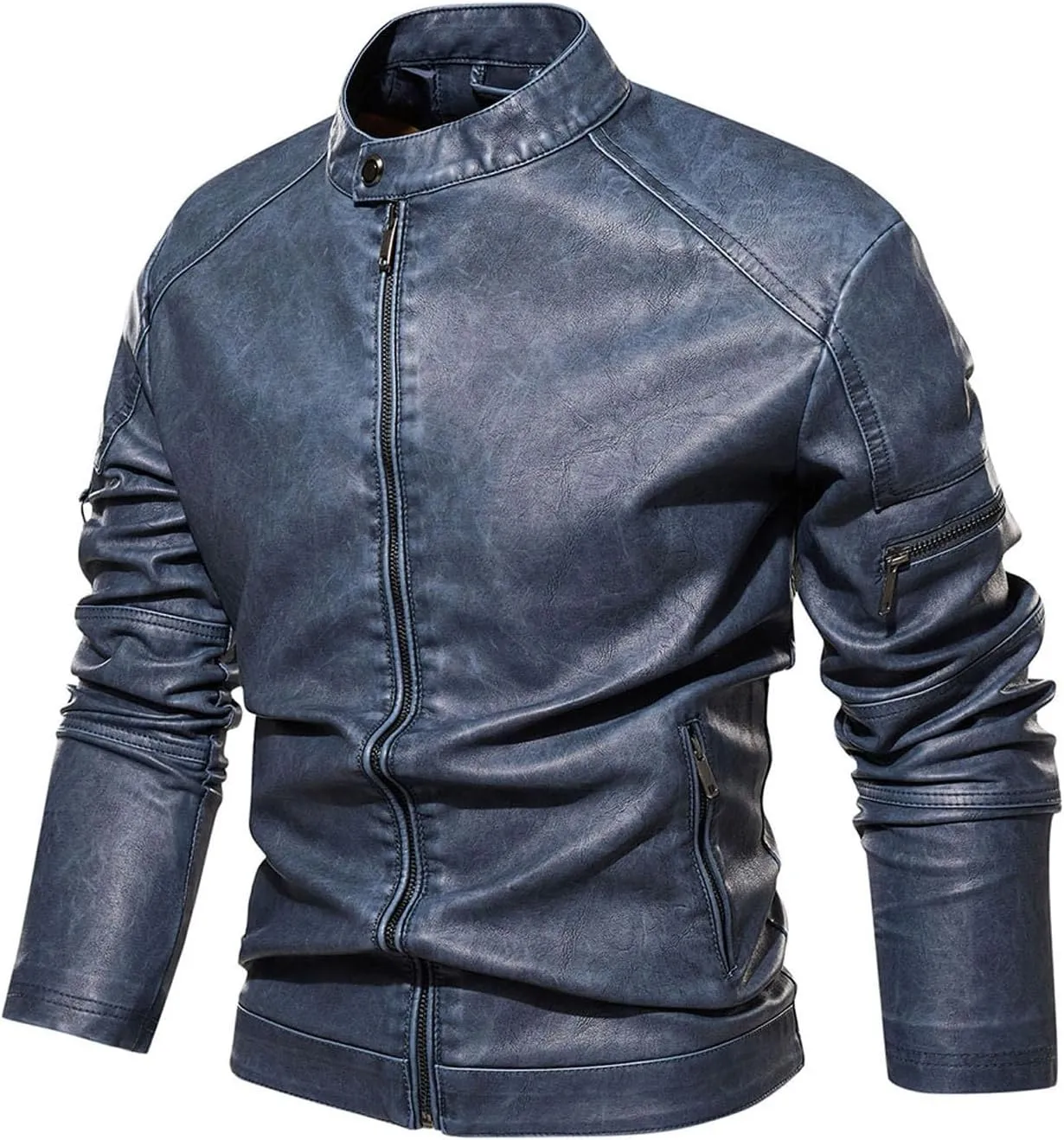 Dgoopd Men Leather Jacket Stand Collar Moto Jacket Waterproof Windproof Motorcycle Jacket Zip up Biker Jacket Leather Coat